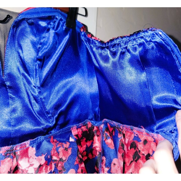 B. Darlin Strapless Sweetheart Bustier Party Dress Blue Red floral black lace XS - Picture 7 of 16